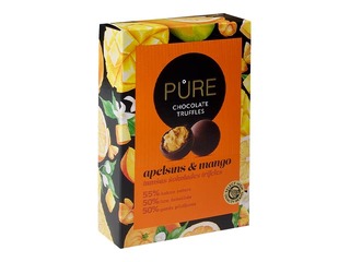 Šokolādes trifeles Pure Chocolate ar apelsīna-mango garšas krēma pildījumu, 148g