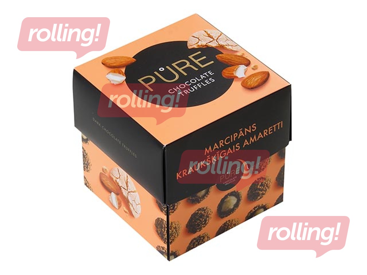 Šokolaaditrühvlid Pure Chocolate martsipanikreemi täidisega ja amaretti küpsise kaunistusega, 96 g