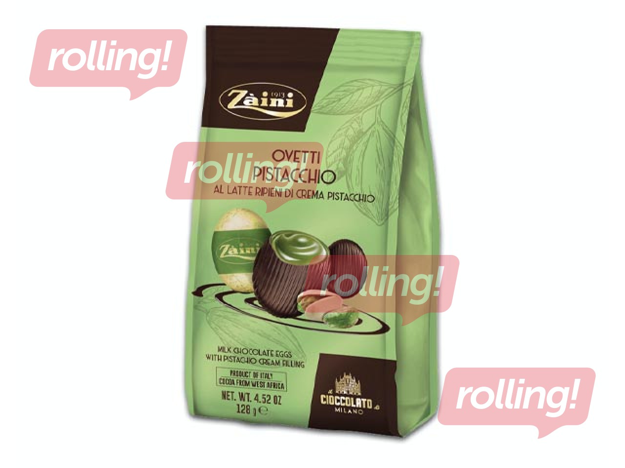 Шоколадные яйца с фисташковой начинкой, Zaini, 128г