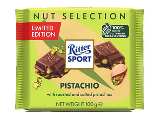 Piimašokolaad Ritter Sport, soolaste pistaatsiapähklitega, 100g