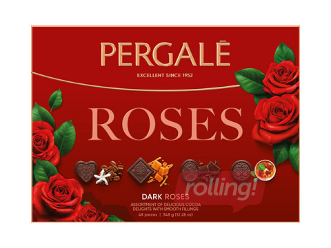 Tume šokolaadikommide valik Pergale, Roses, 348g