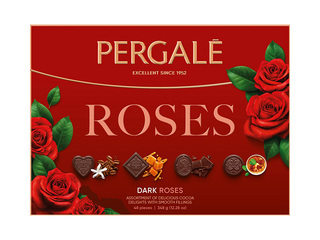 Tume šokolaadikommide valik Pergale, Roses, 348g