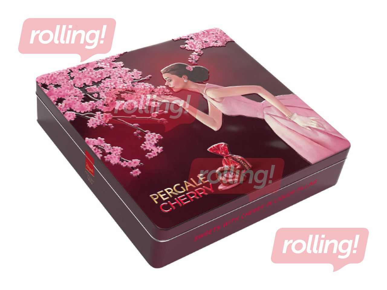 Chocolate candies PERGALE with cherry liqueur, metal box, 355g