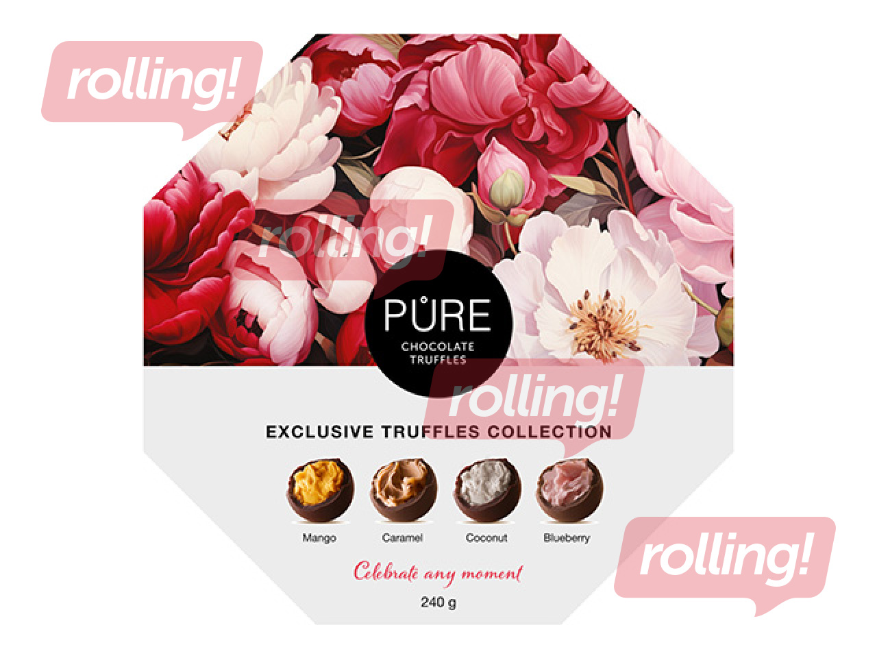 Šokolaaditrühvlite valik Pure Chocolate, Peonies, 240g