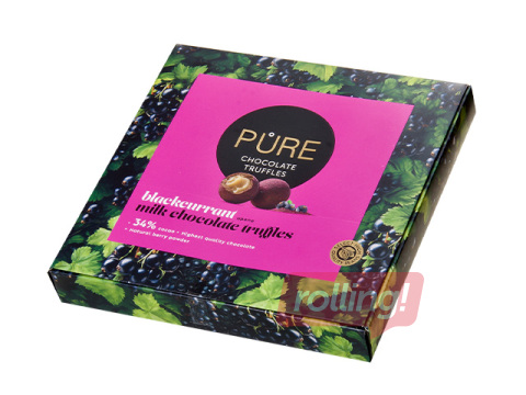 Milk chocolate truffle assortment Pure Chocolate, with blackcurrant cream filling and dusting, 120g