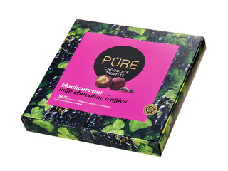 Milk chocolate truffle assortment Pure Chocolate, with blackcurrant cream filling and dusting, 120g