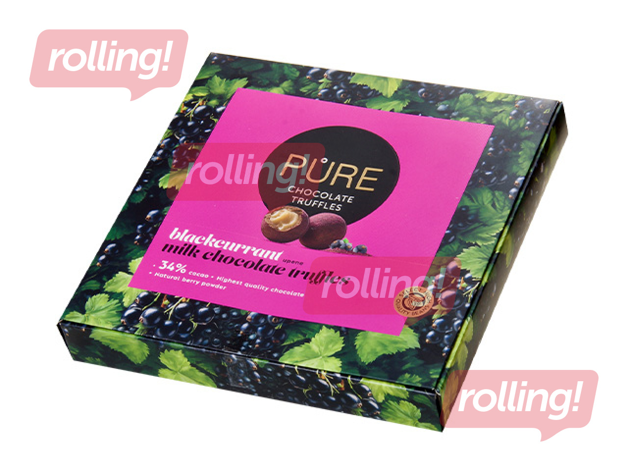 Milk chocolate truffle assortment Pure Chocolate, with blackcurrant cream filling and dusting, 120g