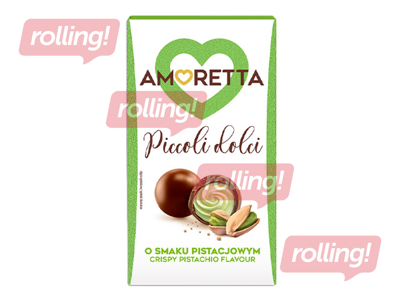 Šokolaadikommide assortii Mieszko, Amoretta Picco, pistaatsiamaitselise täidisega, 155g