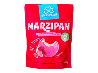 Marzipan in chocolate Skrīveru Saldumi, strawberry flavoured, 150g