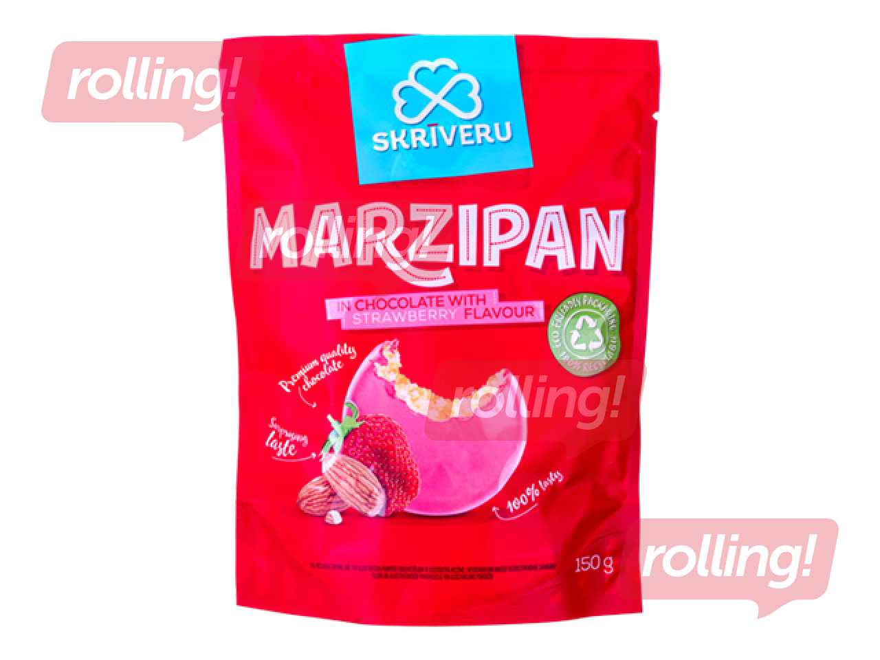 Šokolaadiga kaetud martsipan Skrīveru Saldumi, maasikamaitseline, 150g