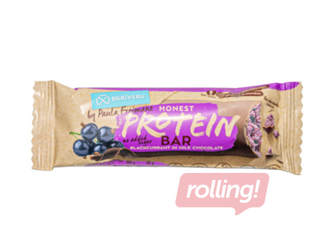 Protein bar Skrīveru Saldumi, blackcurrant, in milk chocolate, 45g