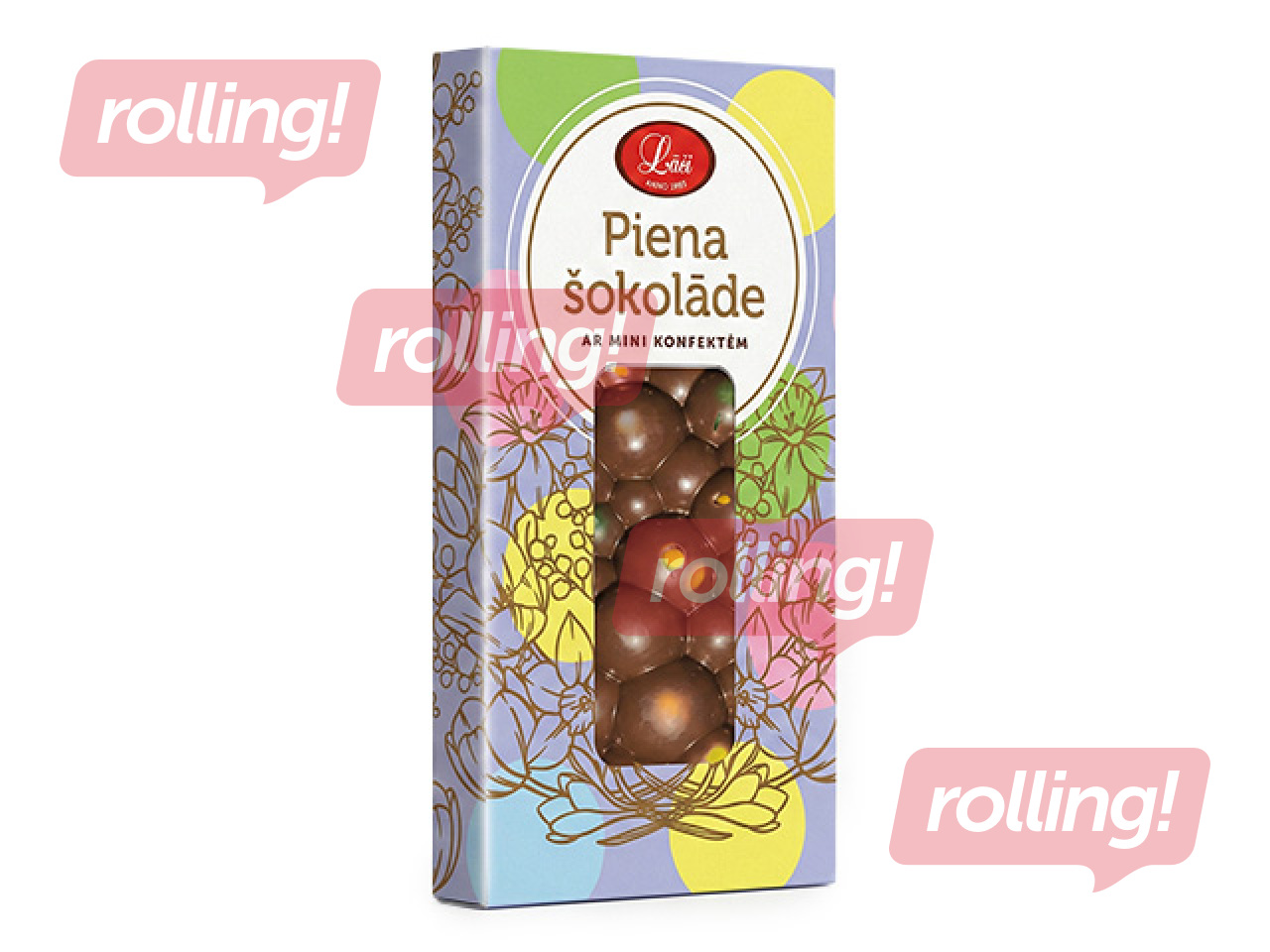 Milk chocolate bar Lāči with mini candies, 100g