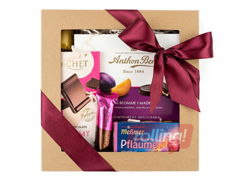 Gift set Anthon Berg, marzipan, plums and tea