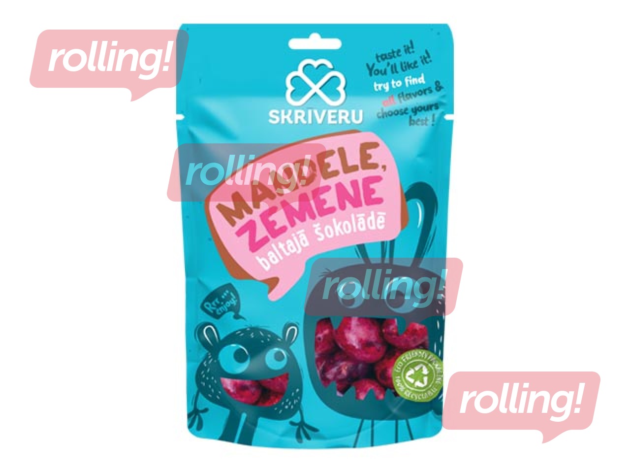 Mandeles, zemenes baltajā šokolādē, Skrīveri, 120 g