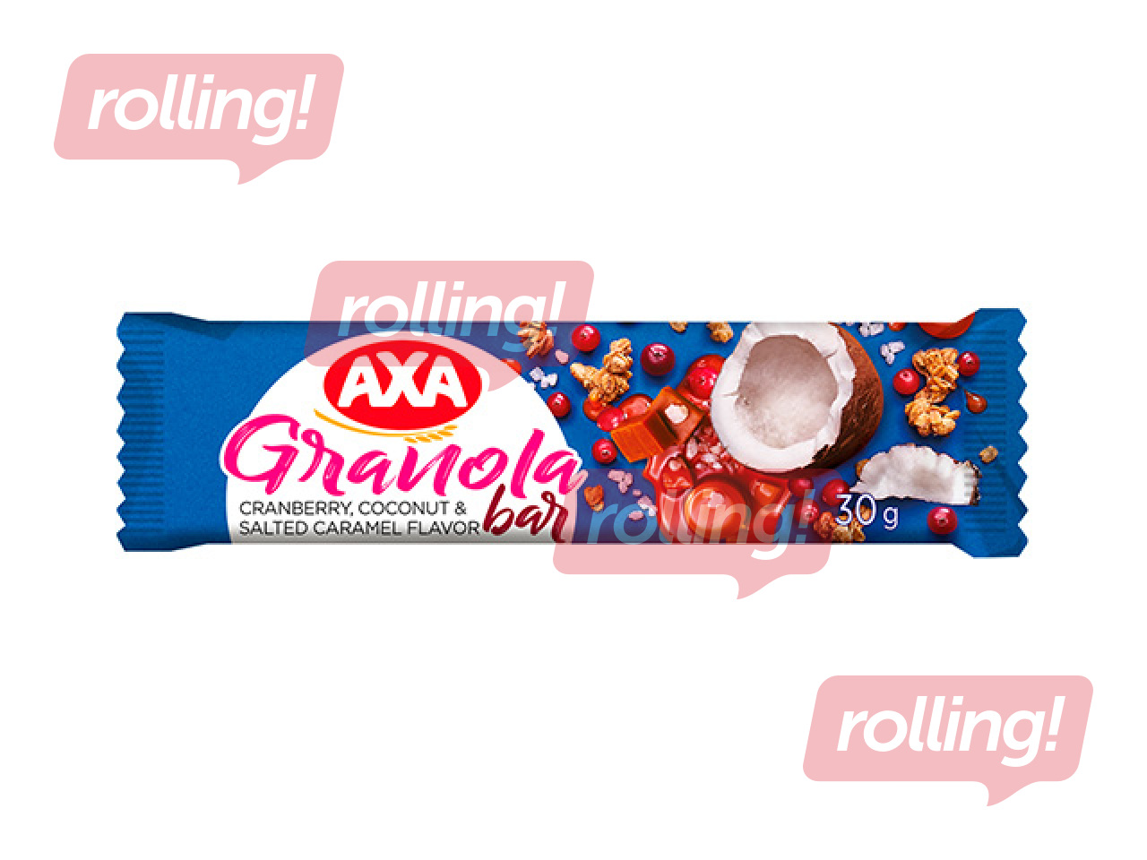 Müsli granola batoon, AXA, jõhvika, kookose ja soolase karamelli maitsega, 30g