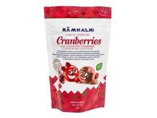 Sukaadid Rāmkalni, suurte jõhvikatega, piimašokolaadis, 80g
