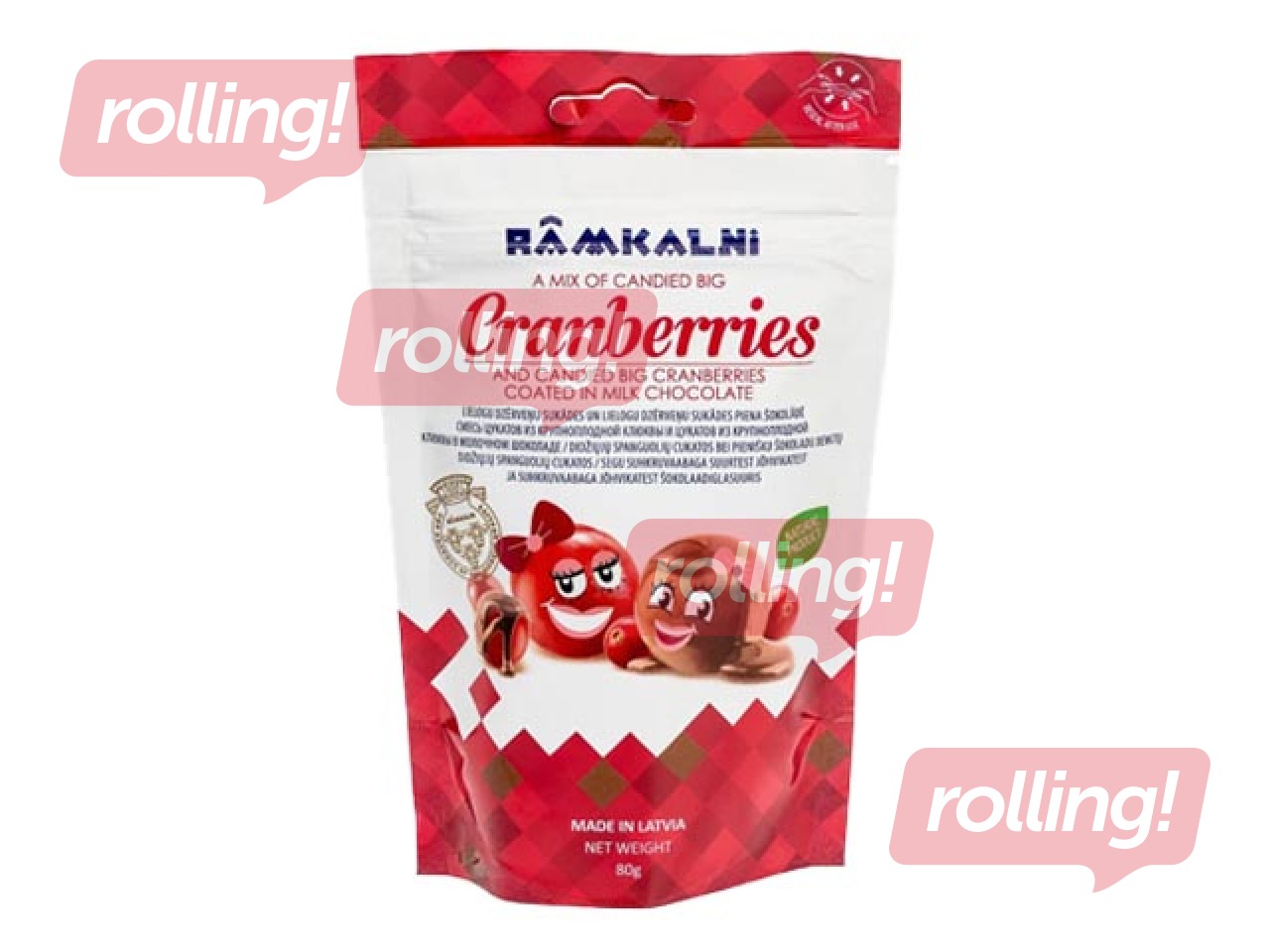 Sukaadid Rāmkalni, suurte jõhvikatega, piimašokolaadis, 80g