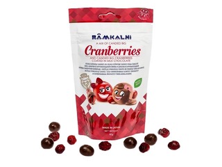 Sukaadid Rāmkalni, suurte jõhvikatega, piimašokolaadis, 80g