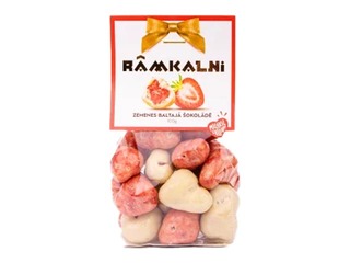 Liofiliseeritud maasikad Rāmkalni, valges šokolaadis, 100g