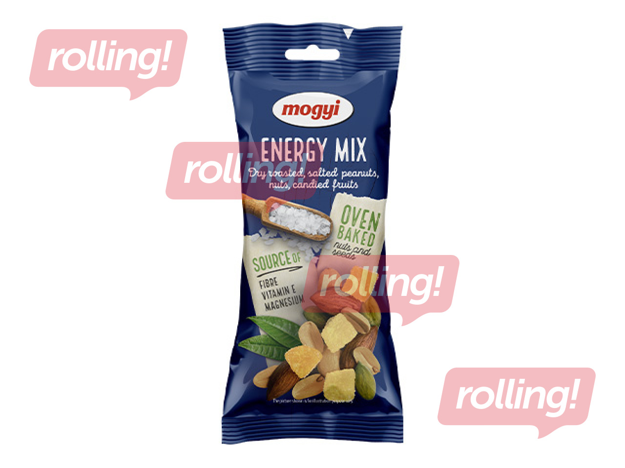 Pähklisegu Mogyi Energy Mix, röstitud soolatud pähklid, kõrvitsaseemned ja magustatud kuivatatu