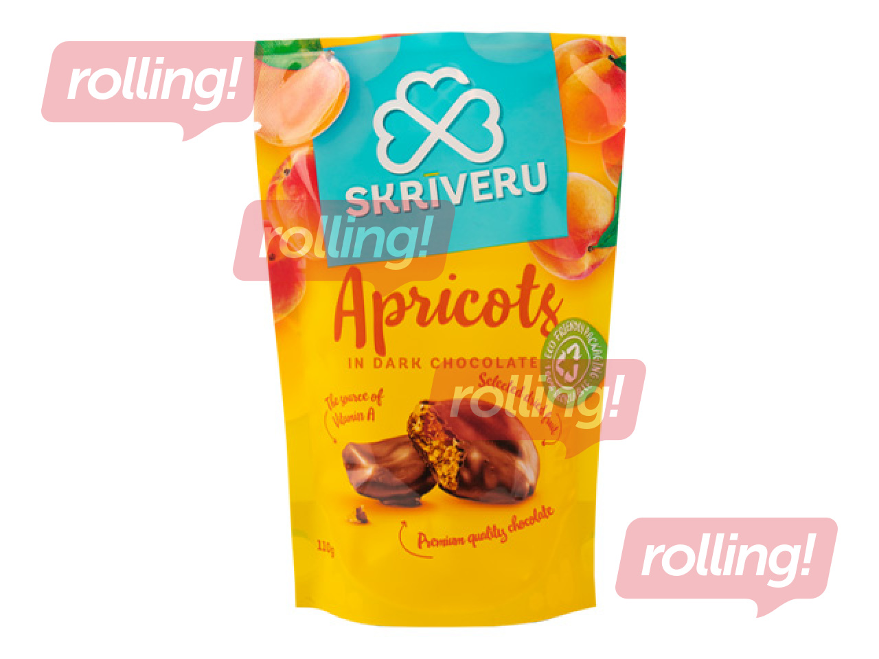 Aprikozes Skrīveru Saldumi, tumšajā šokolādē, 110g