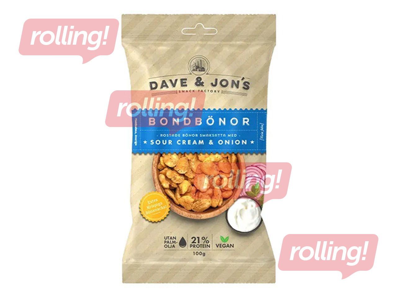 Roasted broad beans Dave & Jon's with sour cream and onion flavour, 100g