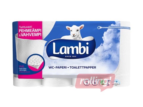 Tualettpaber Lambi, 8 rulli, 3 kihti, valge