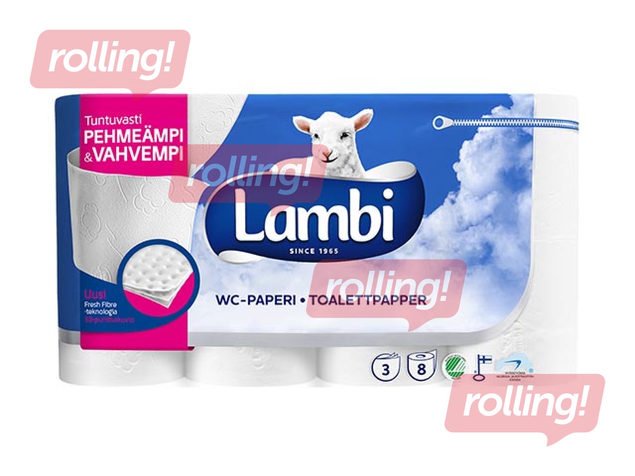 Tualettpaber Lambi, 8 rulli, 3 kihti, valge