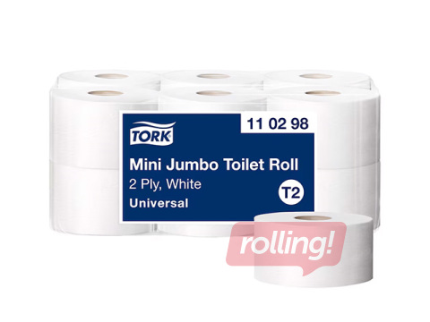 Tualettpaber Tork Universal Mini Jumbo T2, 2 kihti, valge, 12 rulli