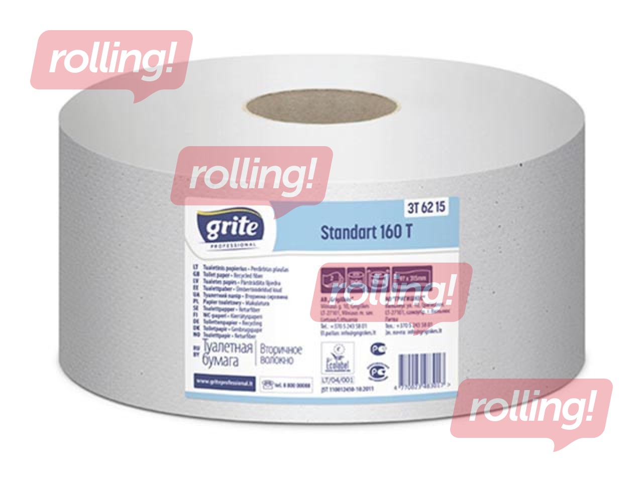 Tualetes papīrs Grite Standart 160T, 12 ruļļi, 2 slāņi, balts