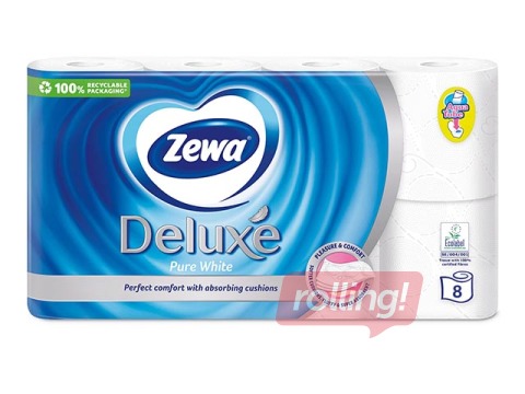 Tualettpaber Zewa Deluxe, valge, 3 kihti, 8 rulli