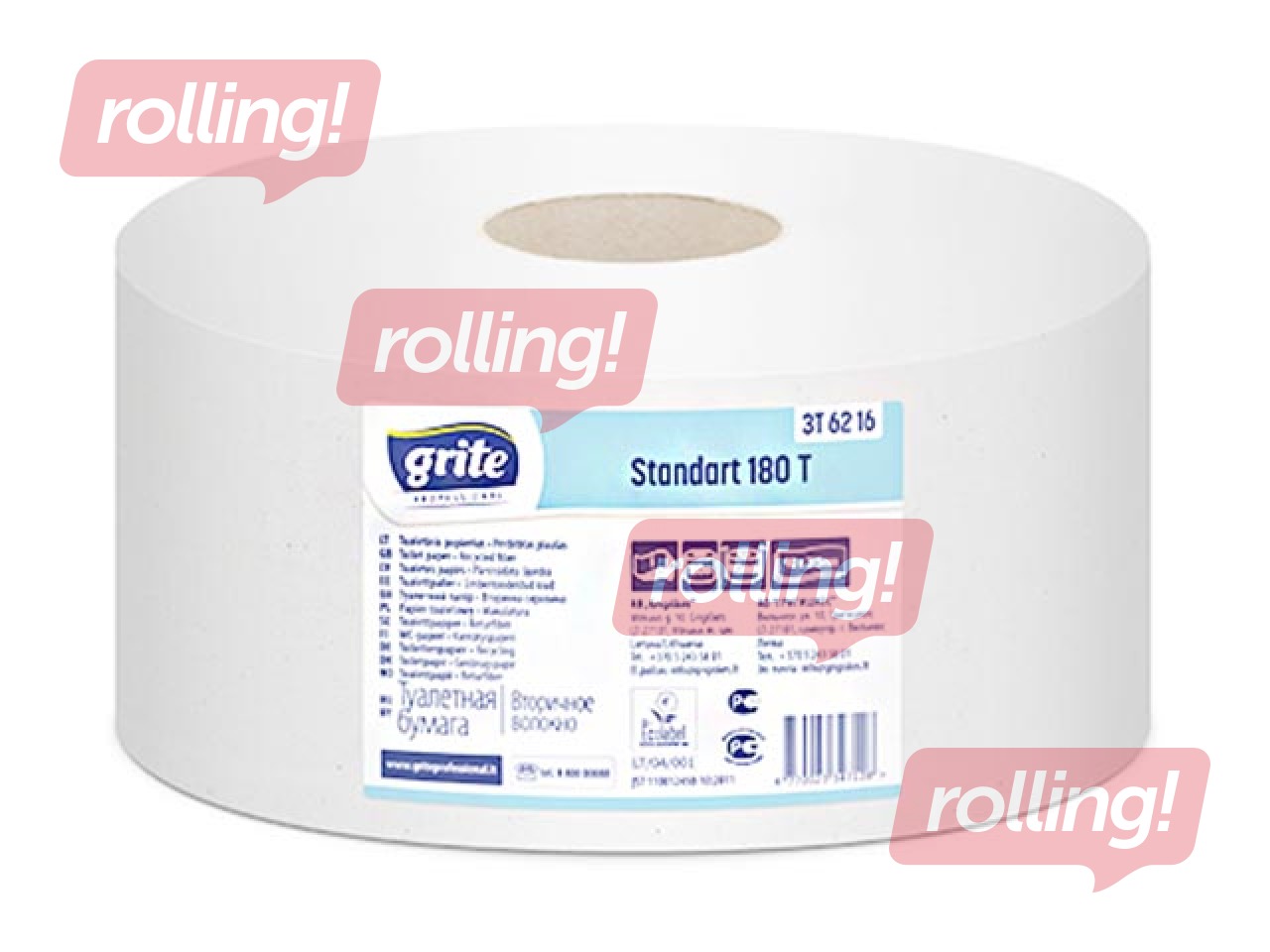 Tualettpaber Grite Standart 180m, Ø18 cm, 12 tk, 2-kihiline, valge