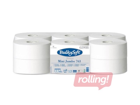 Tualetes papīrs Bulkysoft Premium Mini Jumbo,  Ø 190 mm, 2 slāņi, 12 ruļļi, balts
