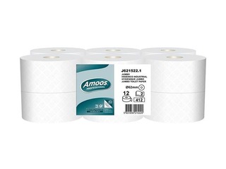 Toilet paper Amoos Jumbo, T2, 144 m, 12 rolls, 2 layers, white