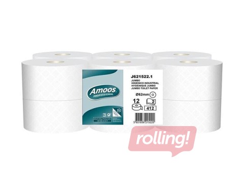 Туалетная бумага Amoos Jumbo, T2, 144 м, 12 рулонов, 2 слоя, белая