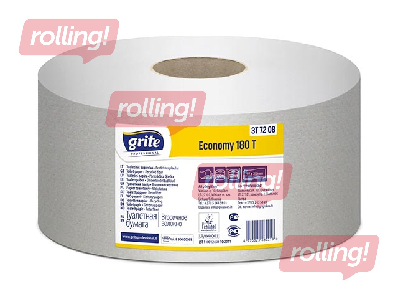 Toilet paper GRITE Economy 180, grey, 1-ply, 12 pcs, Ø18