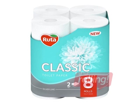 Tualettpaber Ruta Classic 8 rulli, 2-kihiline, valge