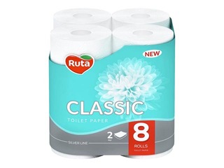Tualettpaber Ruta Classic 8 rulli, 2-kihiline, valge