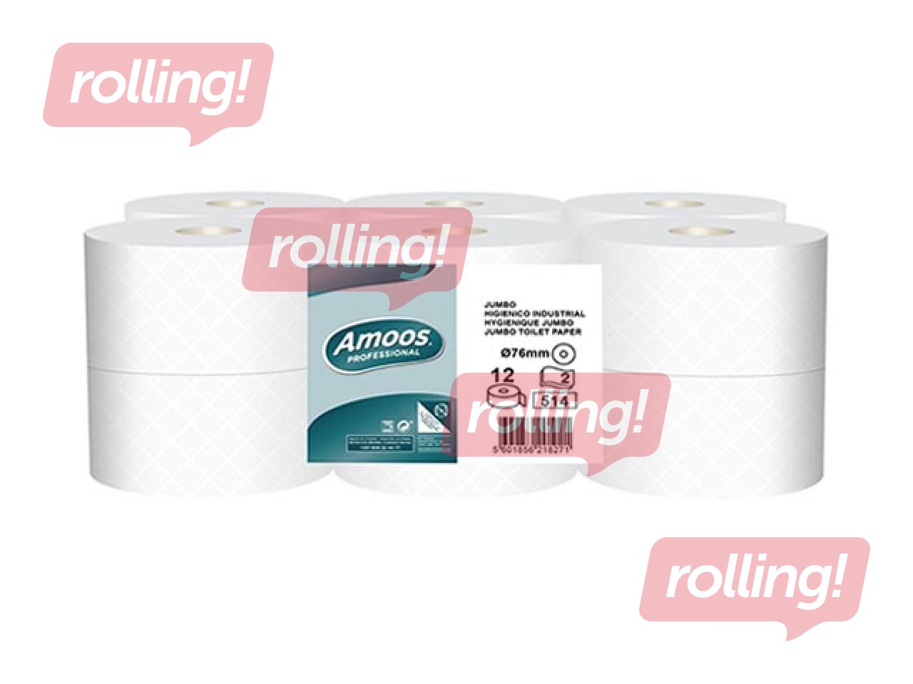 Toilet paper Amoos Jumbo, T2, 180 m, 12 rolls, 2 layers, white