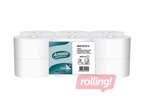 Toilet paper Amoos Mini Jumbo, T2, 120 m, 12 rolls, 2 layers, white