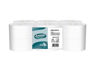 Toilet paper Amoos Mini Jumbo, T2, 120 m, 12 rolls, 2 layers, white