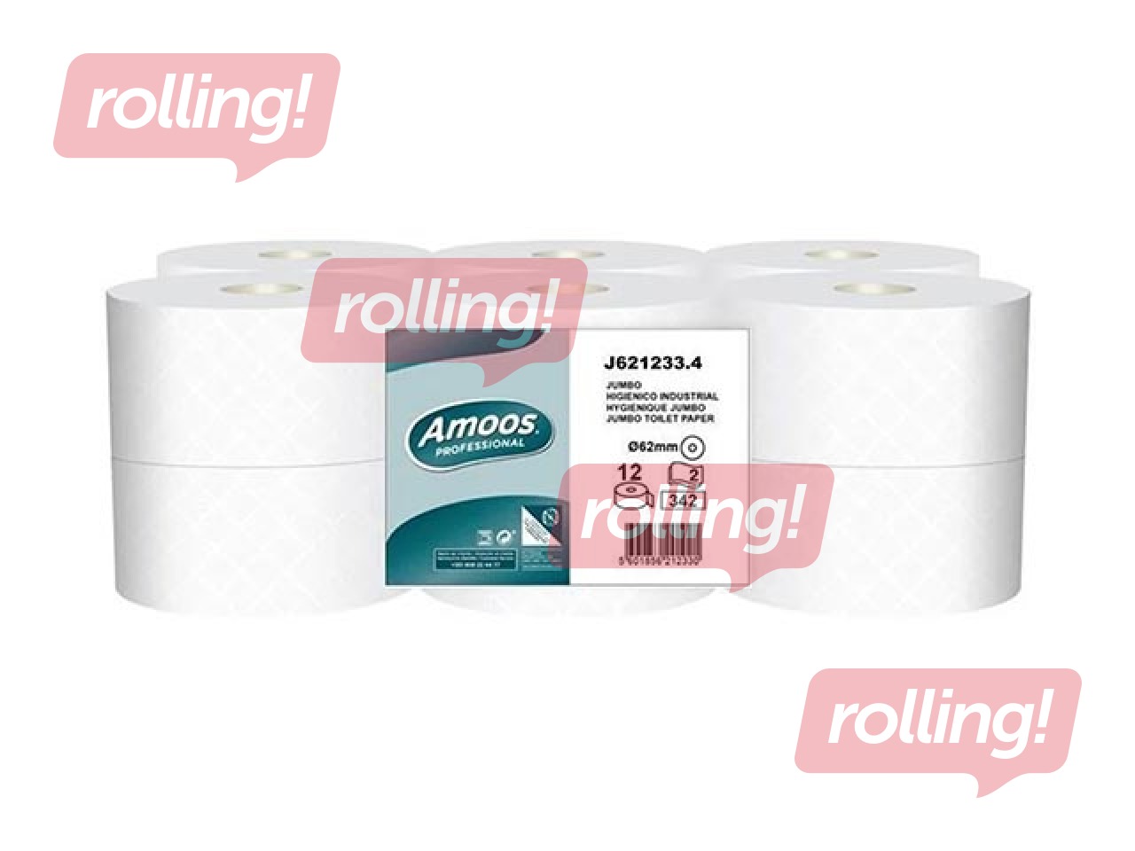 Toilet paper Amoos Mini Jumbo, T2, 120 m, 12 rolls, 2 layers, white