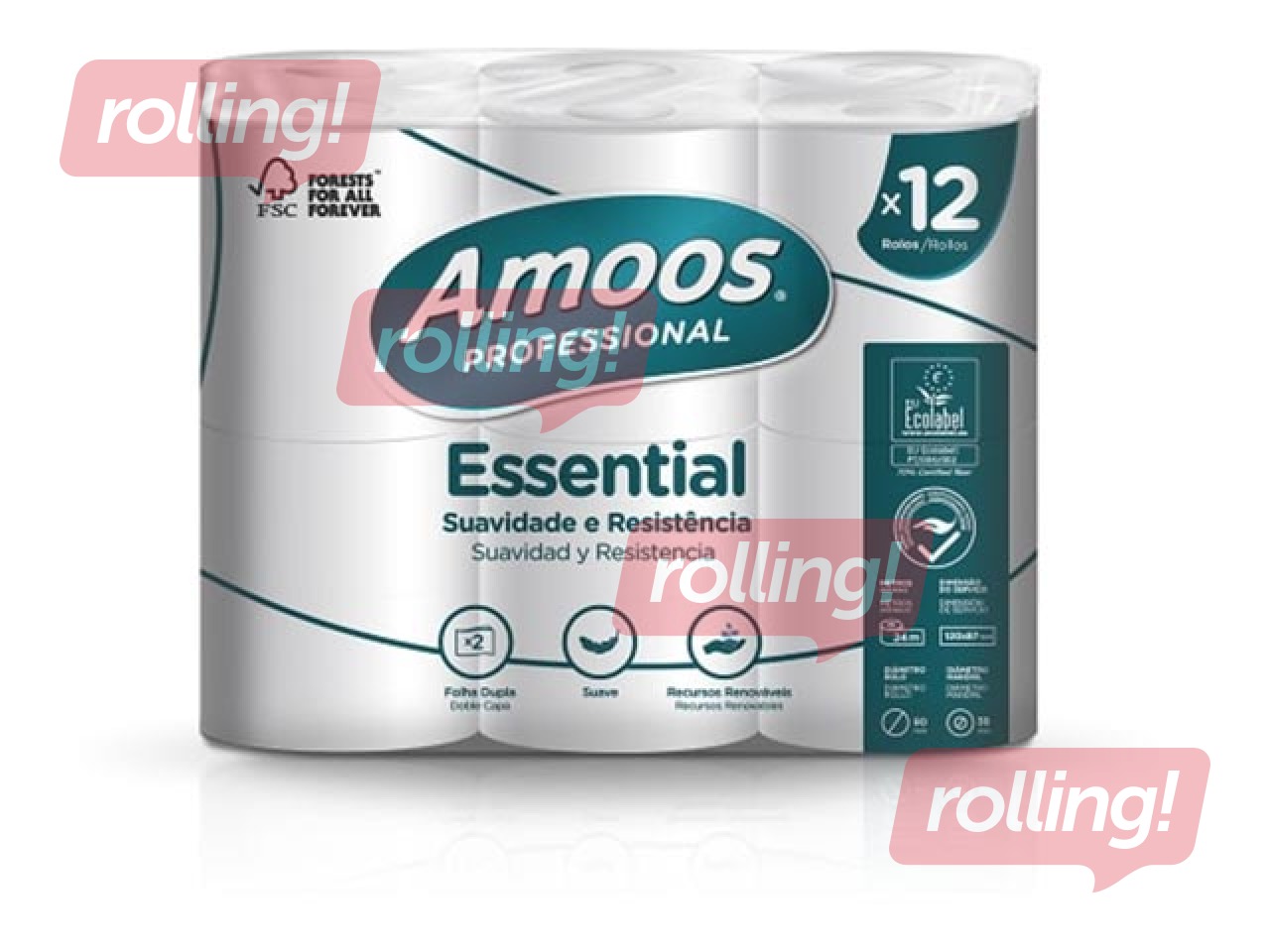 Tualettpaber Amoos, T4, 12 rulli, 2 kihti, valge