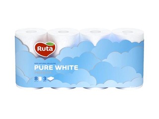 Toilet paper Ruta Pure white 8 rolls, 3-layer, white