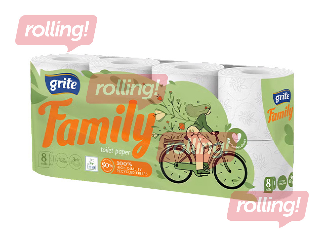 Туалетная бумага Grite, Family, 3 слоя, 8 рулонов