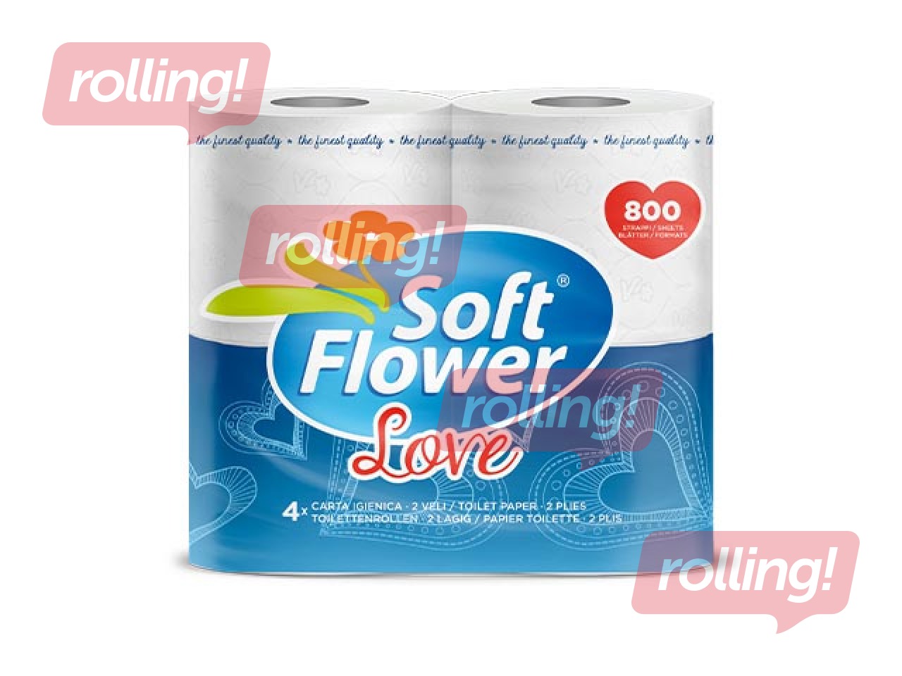 Love Soft Flower tualettpaber, 2 kihti, valge, 4 rulli