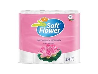 Soft Flower toilet paper, 3-ply, white, 24 rolls