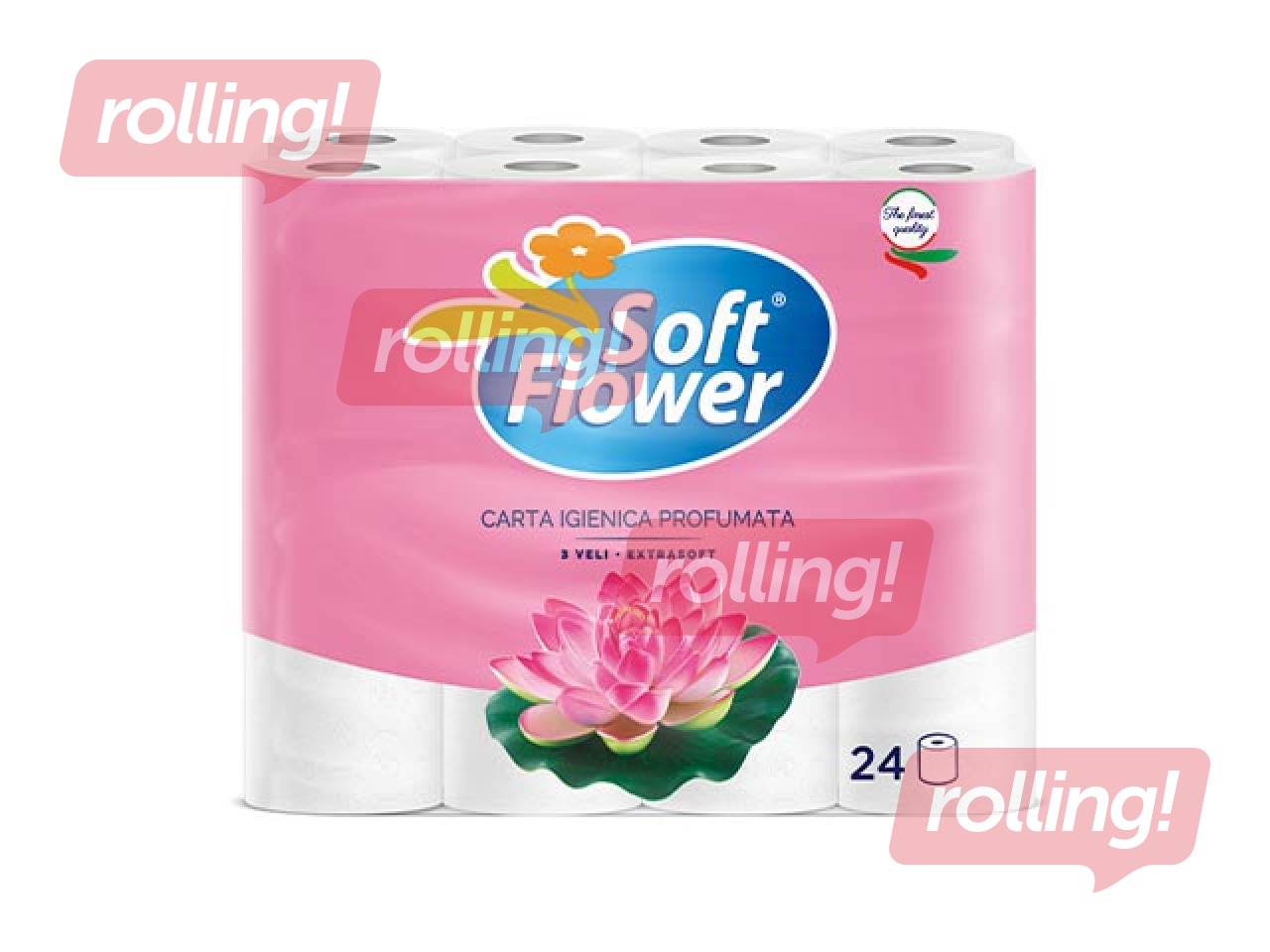 Туалетная бумага Soft Flower, 3 слоя, белая, 24 рулона