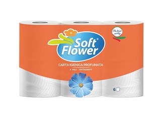 Soft Flower toilet paper, perfumed, 4-ply, white, 6 rolls