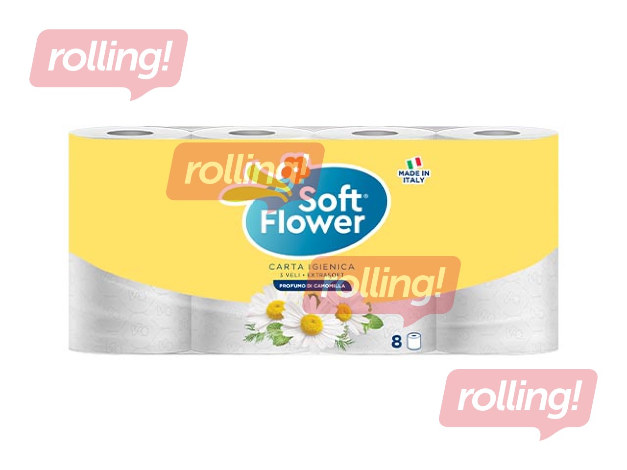 Soft Flower tualettpaber, lõhnastatud, 3 kihti, valge, 8 rulli
